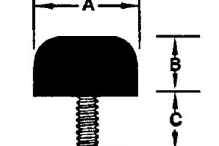 RF006 - Rubber Feet with molded-in 10-24 machine screw. A = 1", B = 1/2", C = 3/8"